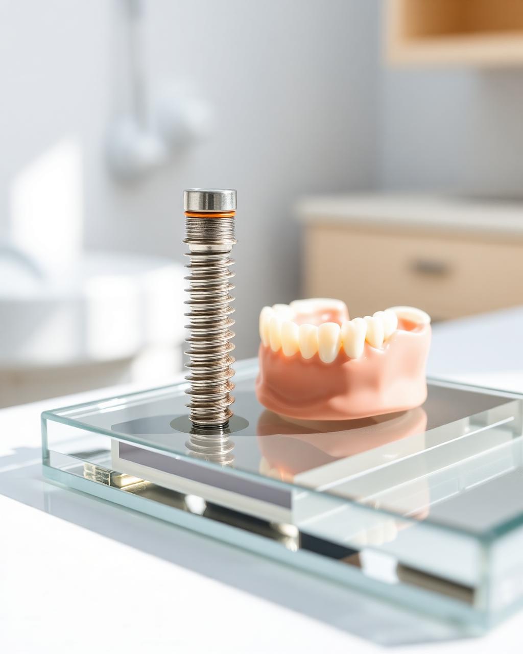 Implant dentaire et prothèse sur un plateau clinique